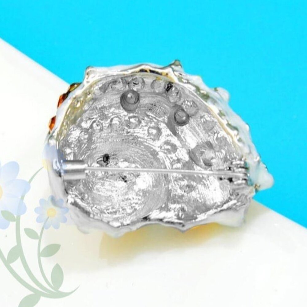 Brooch Pin Snail Shell Shape Yellow Color Decorated Artificial Stones Rhinestone - Picture 8 of 8